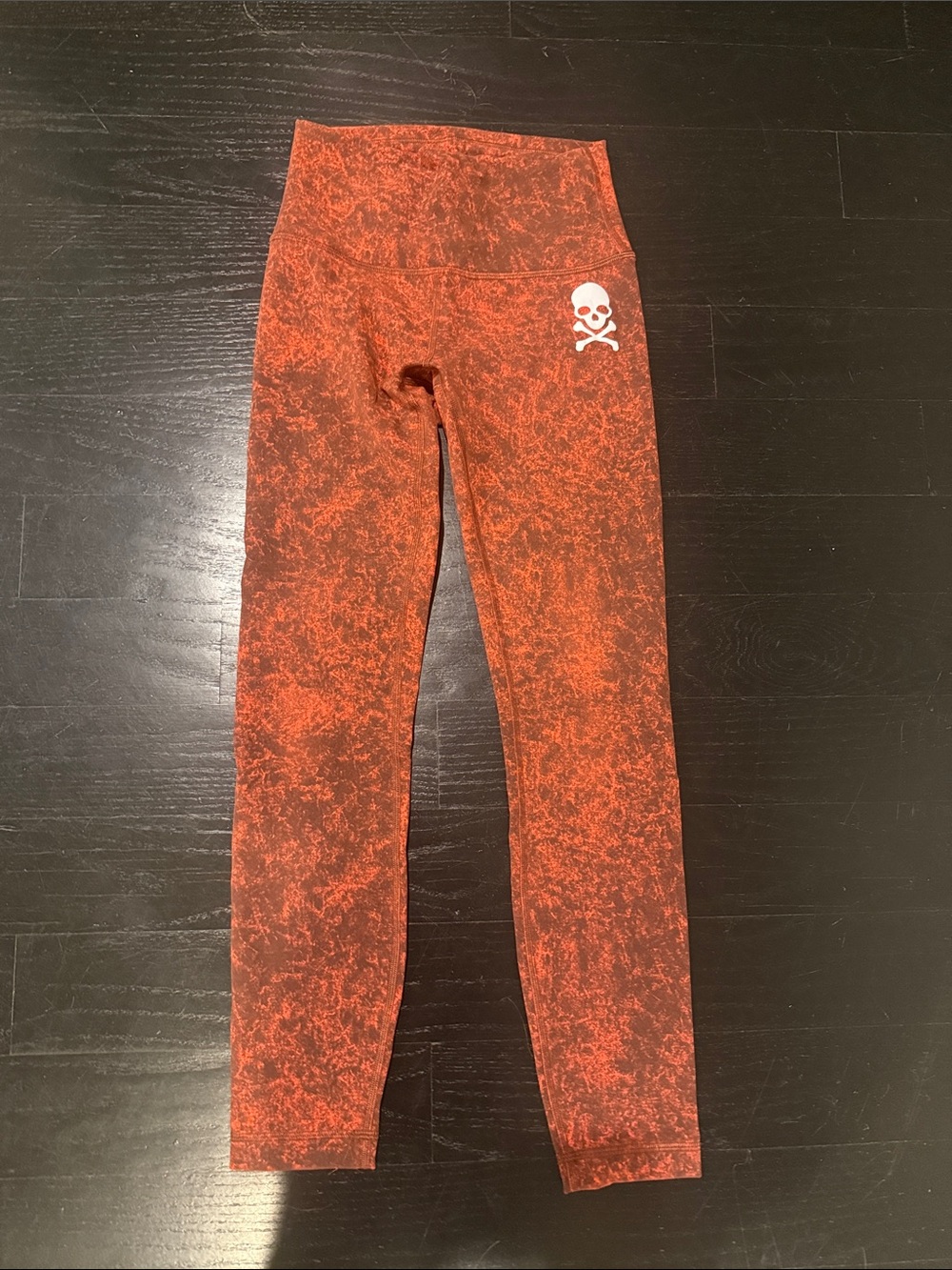 Lululemon Red Marble Leggings with SoulCycle Skull Accent